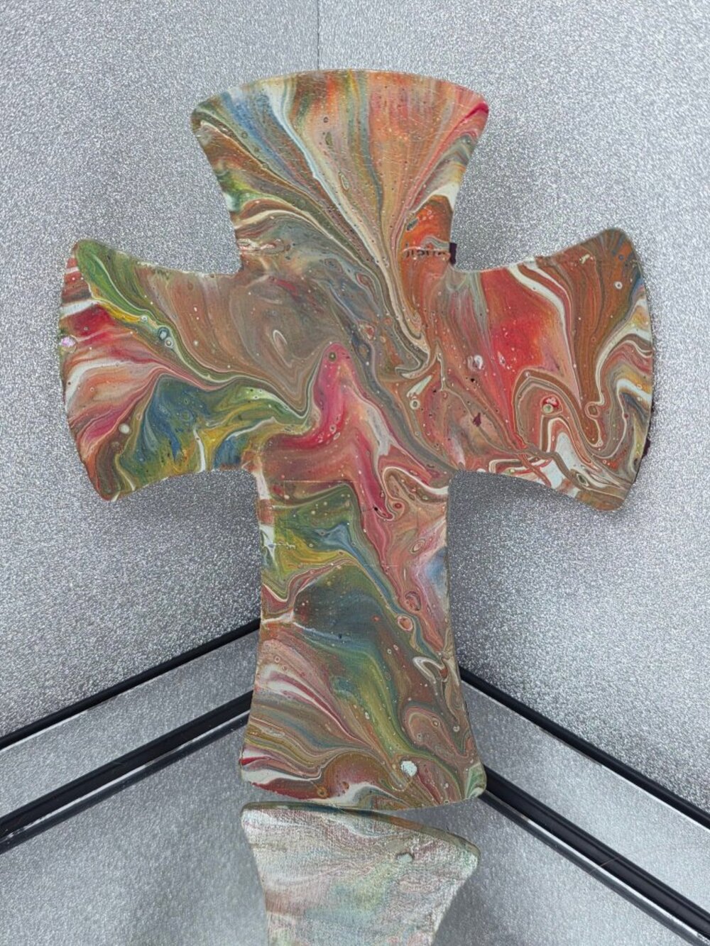 Hand-Poured Fluid Art Wooden Cross - Rose & Sage - Medium Decor